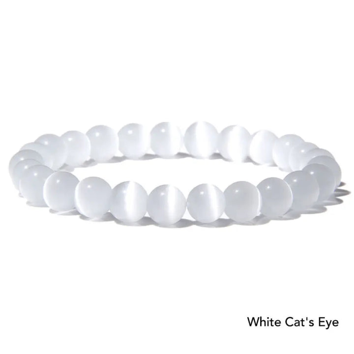 Natural Agate Stone Crystal Balance Beaded Bracelet - BWOOOH - White Cat’s Eye - Bracelet