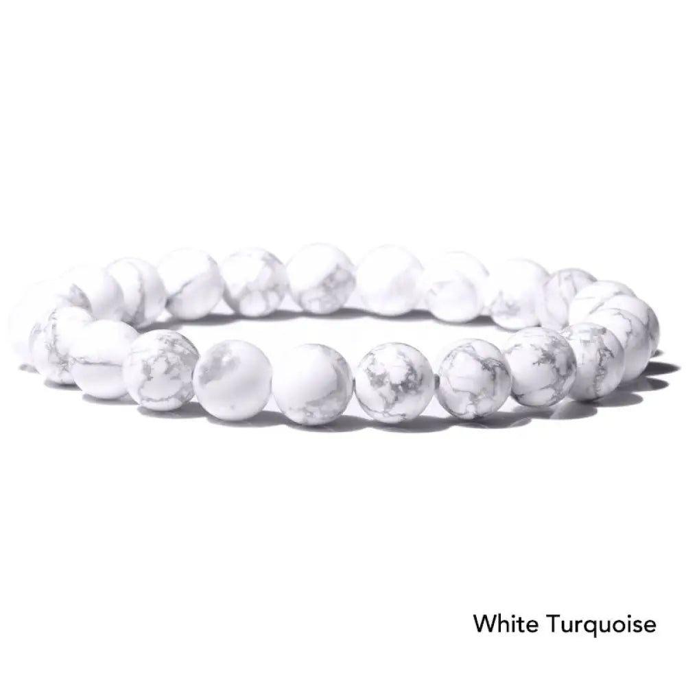 Natural Agate Stone Crystal Balance Beaded Bracelet - BWOOOH - White Turquoise - Bracelet