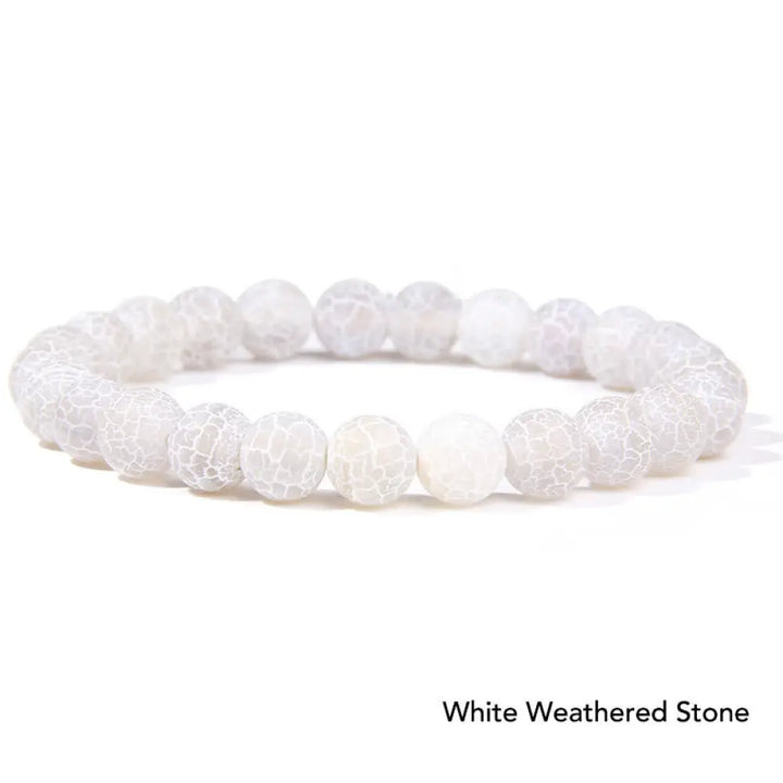 Natural Agate Stone Crystal Balance Beaded Bracelet - BWOOOH - White Weathered Stone - Bracelet