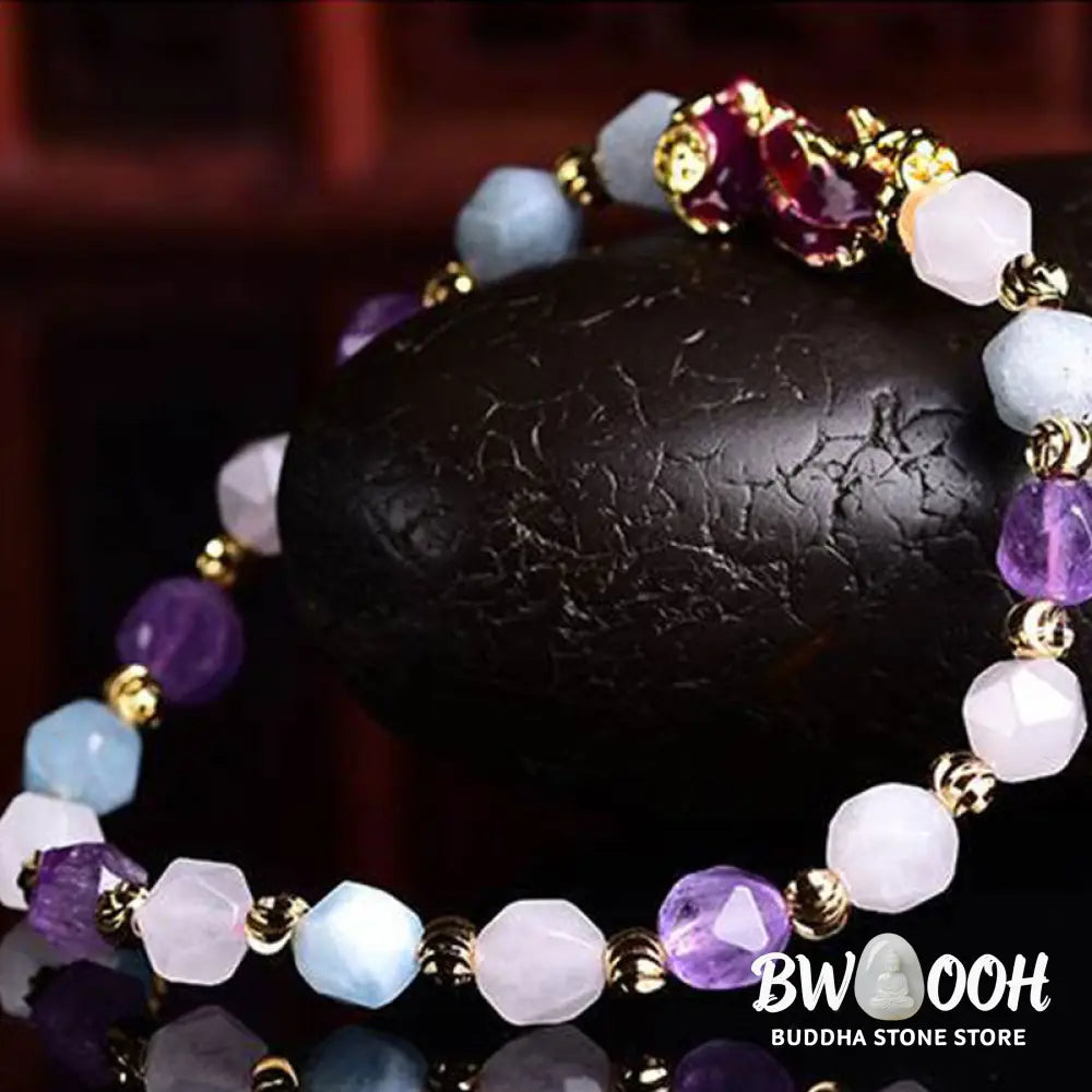 Natural Amethyst Fortune Pixiu Charm Bracelet - Bracelet