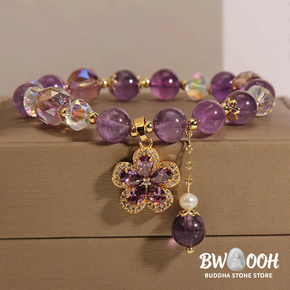 Natural Amethyst Pearl Flower Charm Positive Transformation Bracelet - BWOOOH - Amethyst(Inner Peace♥Healing) - Bracelet