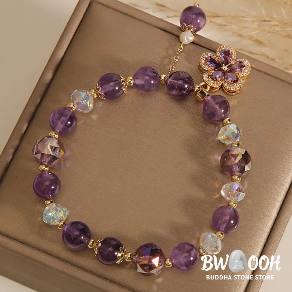Natural Amethyst Pearl Flower Charm Positive Transformation Bracelet - BWOOOH - Amethyst(Inner Peace♥Healing) - Bracelet