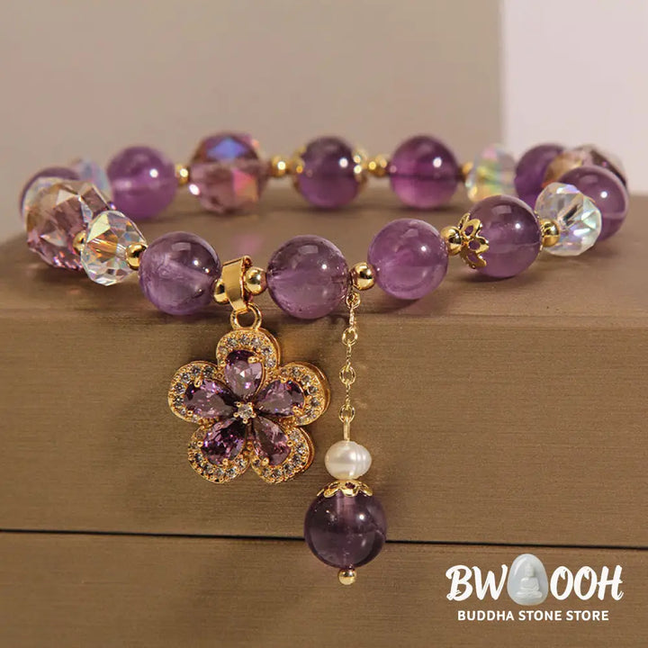 Natural Amethyst Pearl Flower Charm Positive Transformation Bracelet - BWOOOH - Amethyst(Inner Peace♥Healing) - Bracelet