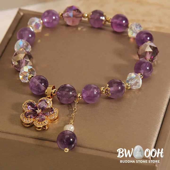 Natural Amethyst Pearl Flower Charm Positive Transformation Bracelet - BWOOOH - Amethyst(Inner Peace♥Healing) - Bracelet