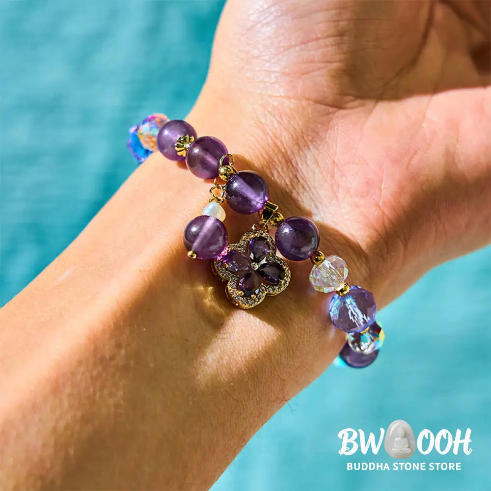Natural Amethyst Pearl Flower Charm Positive Transformation Bracelet - BWOOOH - Amethyst(Inner Peace♥Healing) - Bracelet