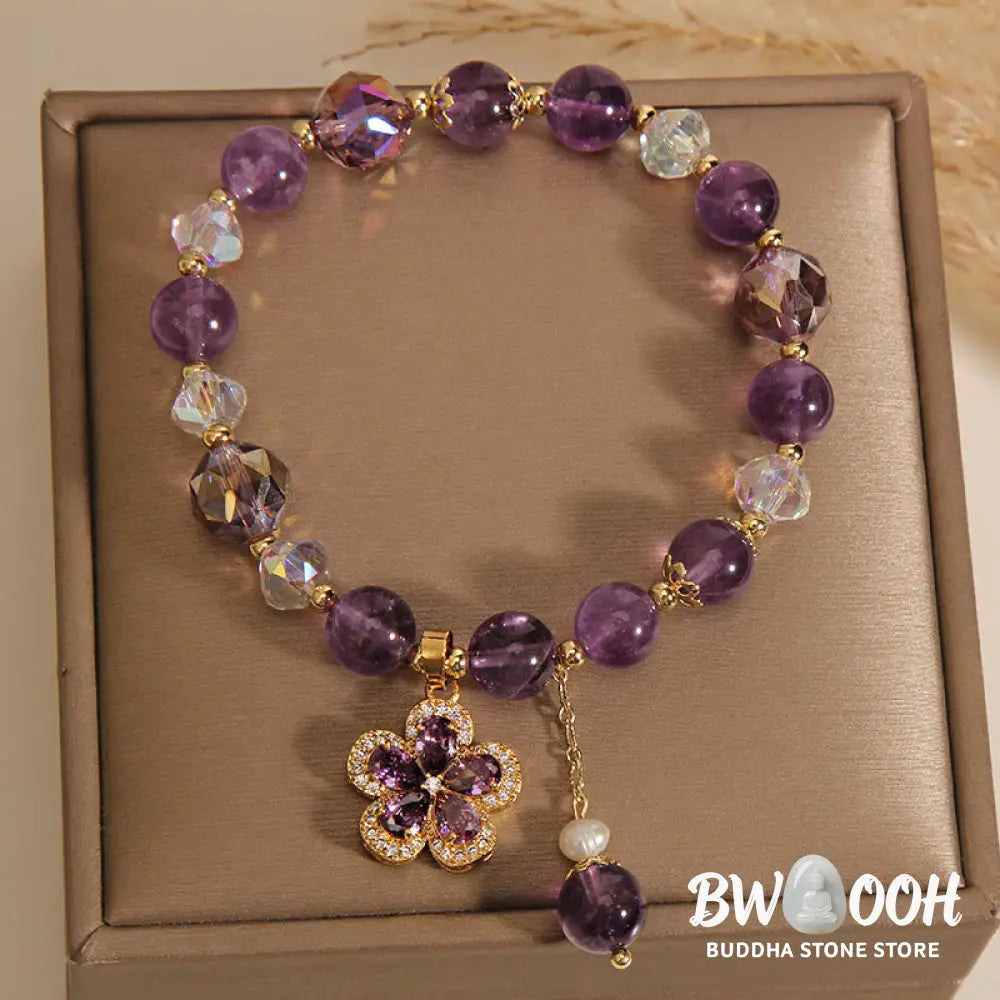 Natural Amethyst Pearl Flower Charm Positive Transformation Bracelet - BWOOOH - Amethyst(Inner Peace♥Healing) - Bracelet
