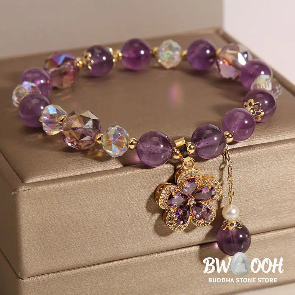 Natural Amethyst Pearl Flower Charm Positive Transformation Bracelet - BWOOOH - Amethyst(Inner Peace♥Healing) - Bracelet