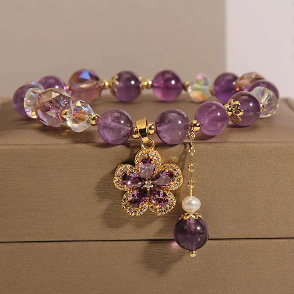 Natural Amethyst Pearl Flower Charm Positive Transformation Bracelet - BWOOOH - Amethyst(Inner Peace♥Healing) - Bracelet
