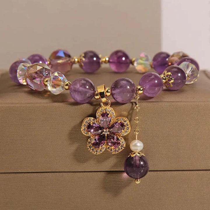 Natural Amethyst Pearl Flower Charm Positive Transformation Bracelet - BWOOOH - Amethyst(Inner Peace♥Healing) - Bracelet