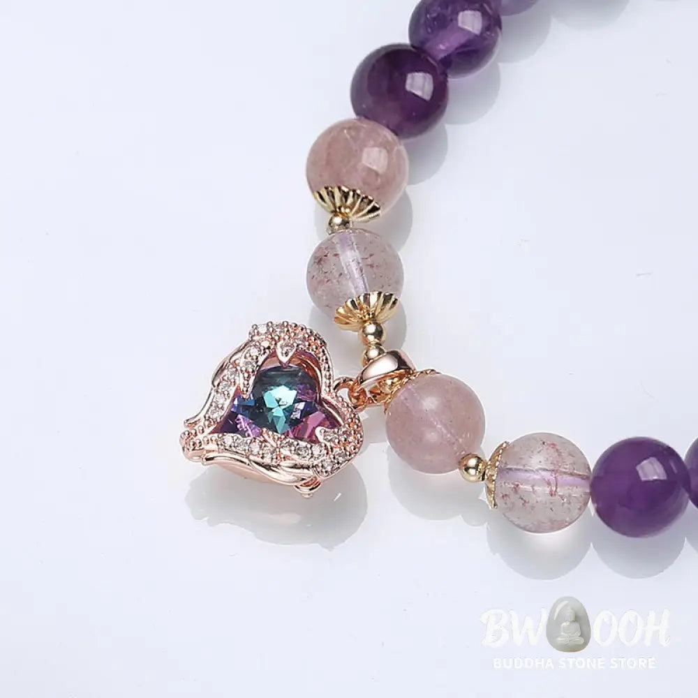 Natural Amethyst Strawberry Quartz Crystal Fortune Bracelet - Amethyst &amp; Strawberry Quartz - Bracelet
