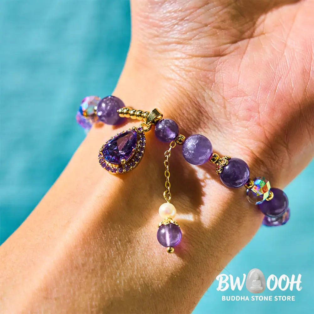 Natural Amethyst Zircon Love Heart Healing Soul Charm Bracelet - BWOOOH - Amethyst(Spiritual Awareness♥Inner Peace)