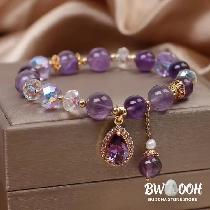Natural Amethyst Zircon Love Heart Healing Soul Charm Bracelet - BWOOOH - Amethyst(Spiritual Awareness♥Inner Peace)