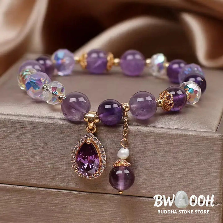 Natural Amethyst Zircon Love Heart Healing Soul Charm Bracelet - BWOOOH - Amethyst(Spiritual Awareness♥Inner Peace)