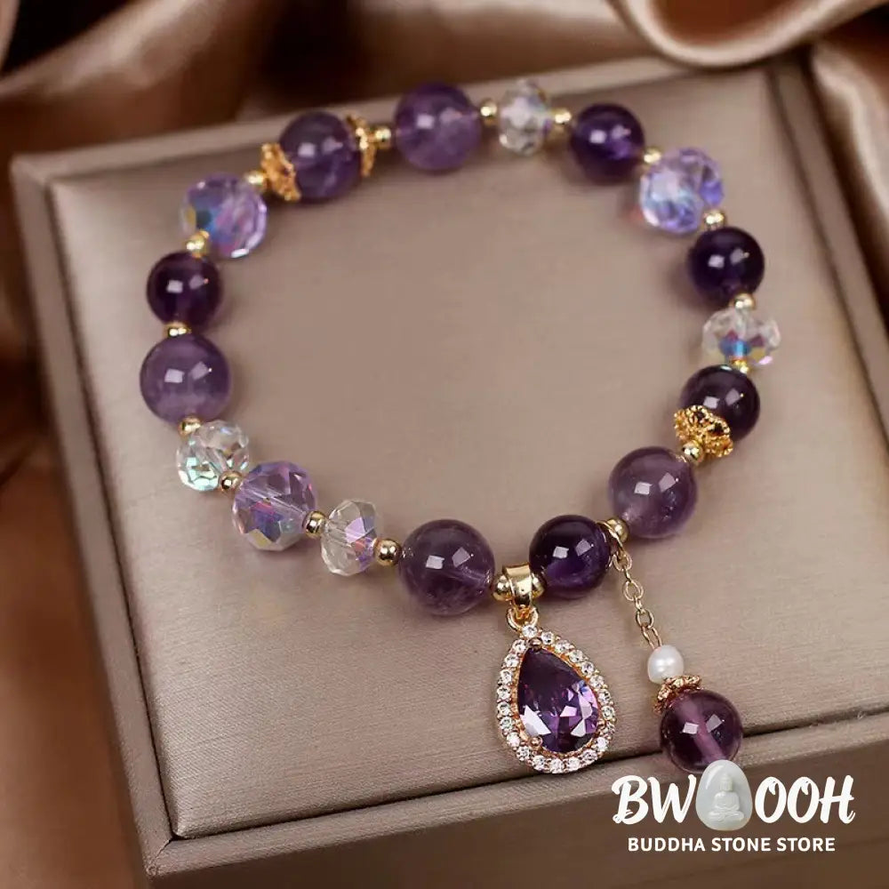 Natural Amethyst Zircon Love Heart Healing Soul Charm Bracelet - BWOOOH - Amethyst(Spiritual Awareness♥Inner Peace)