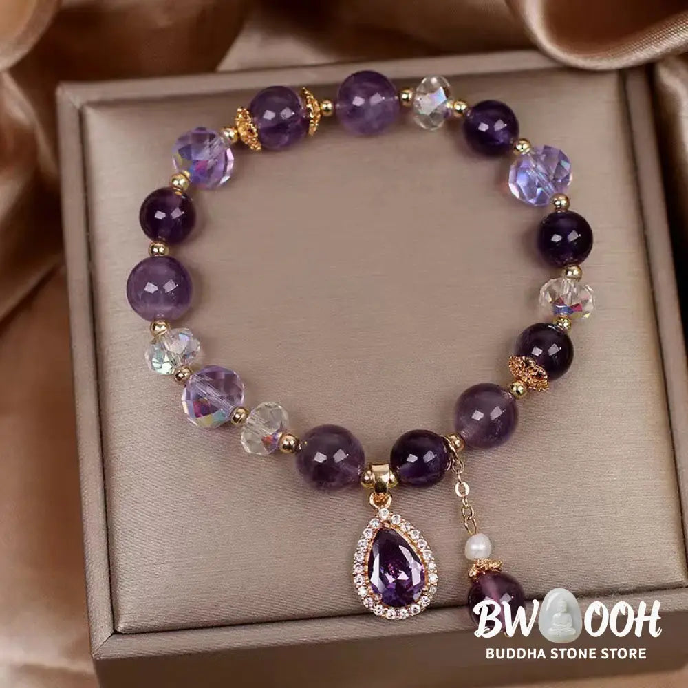 Natural Amethyst Zircon Love Heart Healing Soul Charm Bracelet - BWOOOH - Amethyst(Spiritual Awareness♥Inner Peace)