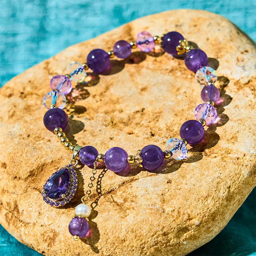 BWOOOH Natural Amethyst Zircon Love Heart Healing Soul Charm Bracelet — Amethyst crystal healing bracelet for spiritual he...