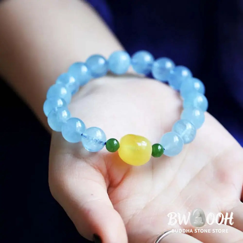 BWOOOH Natural Aquamarine Amber Beads Serenity Healing Bracelet | spiritual healing bracelet