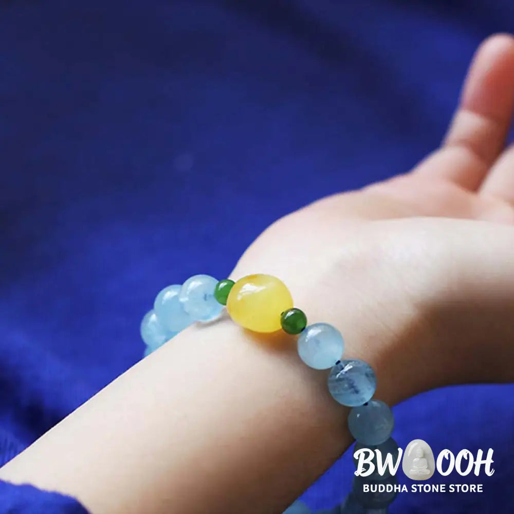 BWOOOH Natural Aquamarine Amber Beads Serenity Healing Bracelet | spiritual healing bracelet