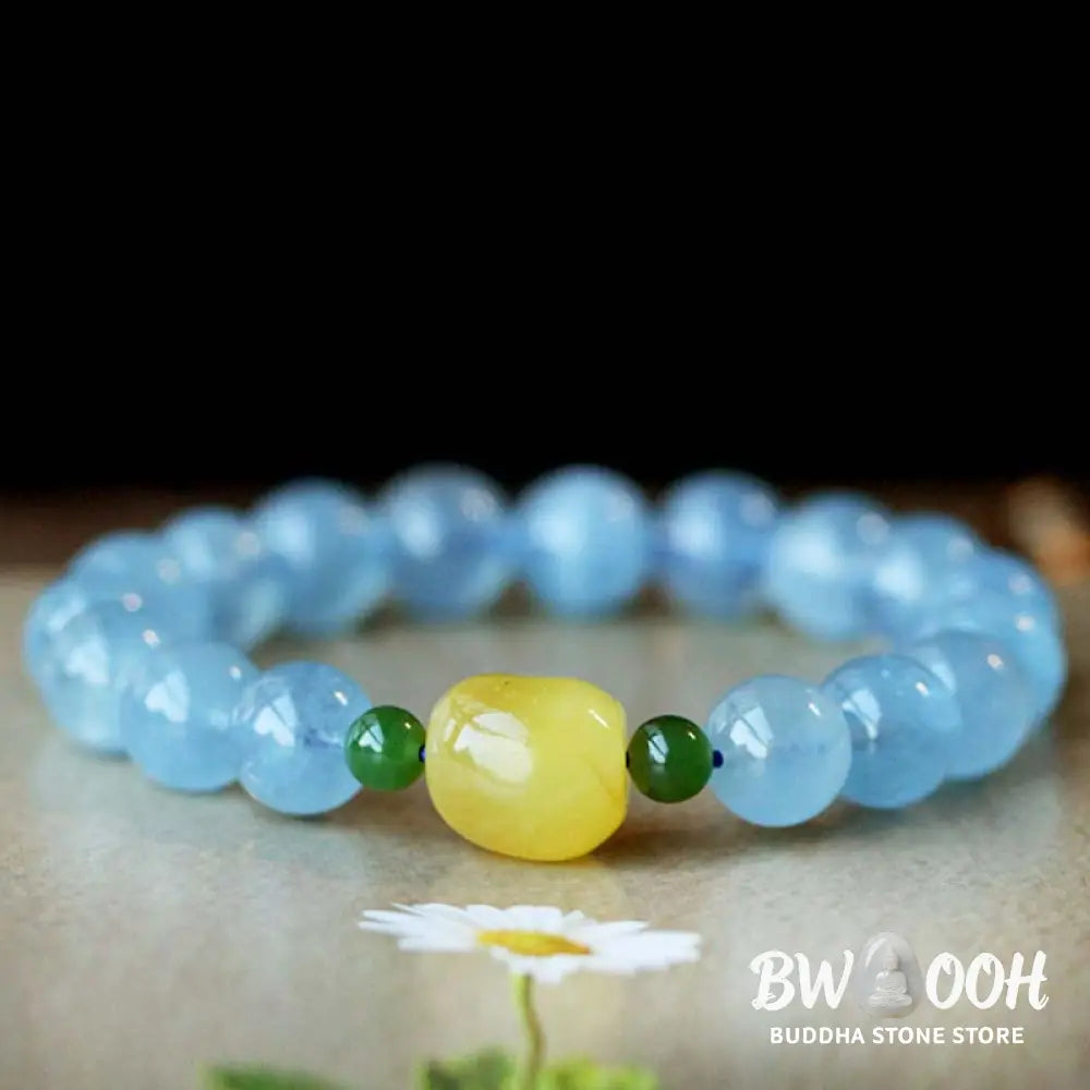 BWOOOH Natural Aquamarine Amber Beads Serenity Healing Bracelet | spiritual healing bracelet