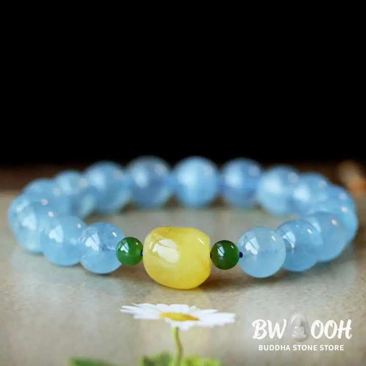 BWOOOH Natural Aquamarine Amber Beads Serenity Healing Bracelet | spiritual healing bracelet
