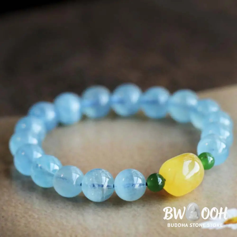 BWOOOH Natural Aquamarine Amber Beads Serenity Healing Bracelet | spiritual healing bracelet