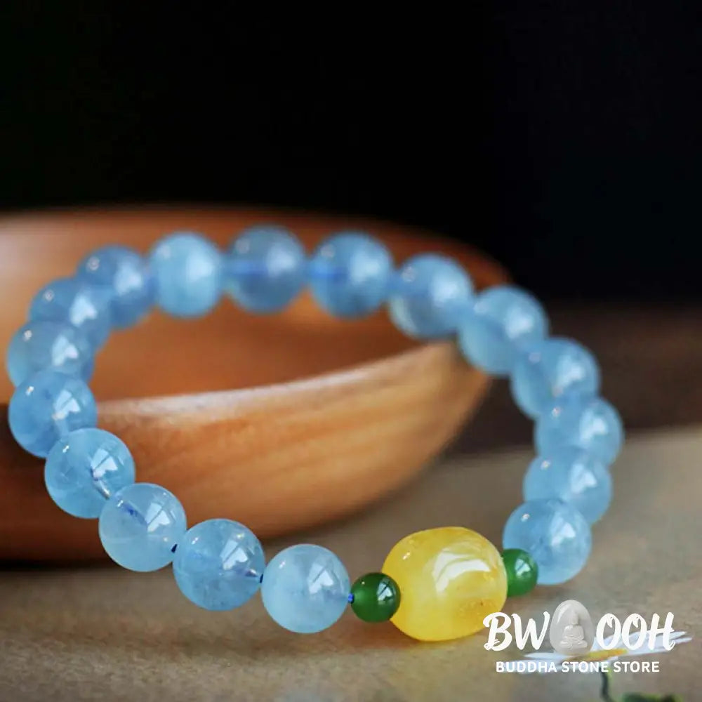 BWOOOH Natural Aquamarine Amber Beads Serenity Healing Bracelet | spiritual healing bracelet