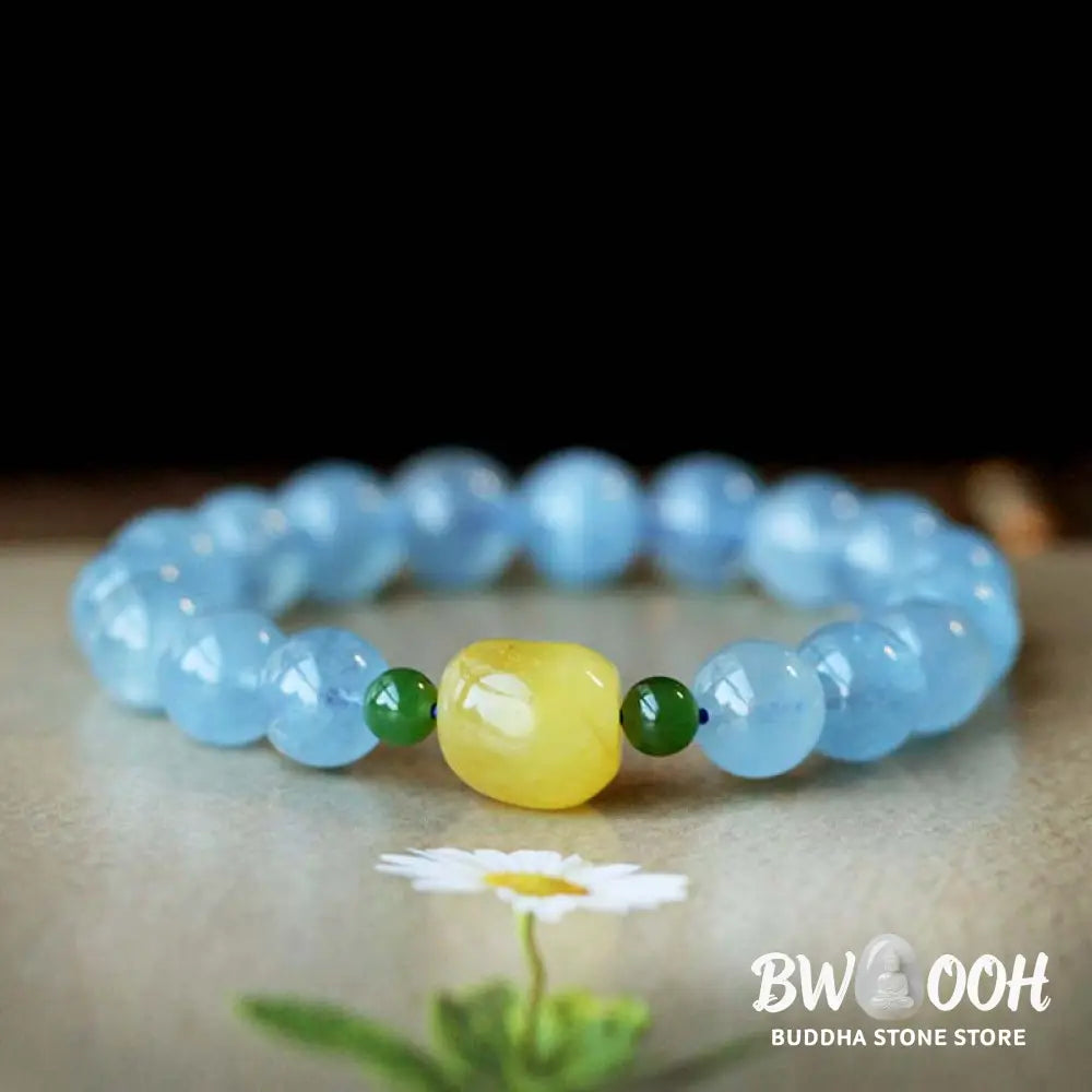 BWOOOH Natural Aquamarine Amber Beads Serenity Healing Bracelet | spiritual healing bracelet