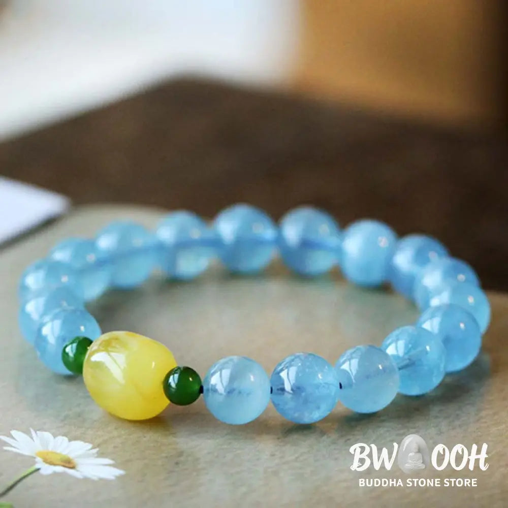 BWOOOH Natural Aquamarine Amber Beads Serenity Healing Bracelet | spiritual healing bracelet