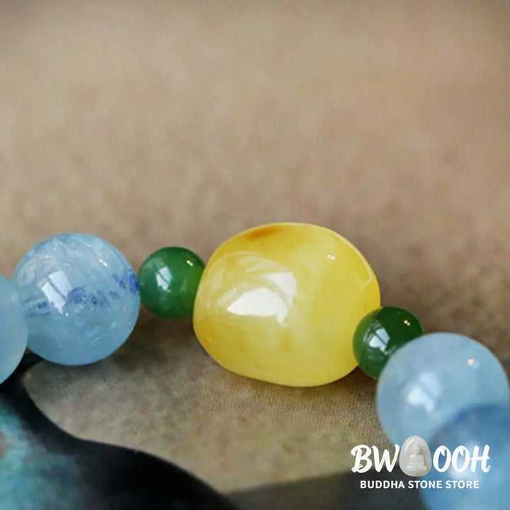 BWOOOH Natural Aquamarine Amber Beads Serenity Healing Bracelet | spiritual healing bracelet