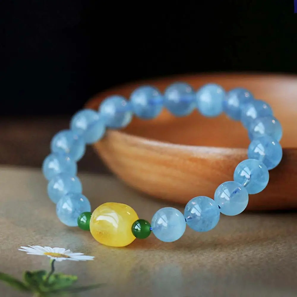 BWOOOH Natural Aquamarine Amber Beads Serenity Healing Bracelet | spiritual healing bracelet