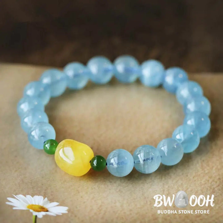BWOOOH Natural Aquamarine Amber Beads Serenity Healing Bracelet | spiritual healing bracelet