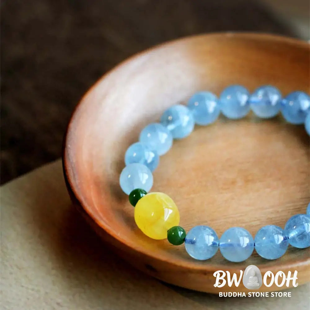 BWOOOH Natural Aquamarine Amber Beads Serenity Healing Bracelet | spiritual healing bracelet