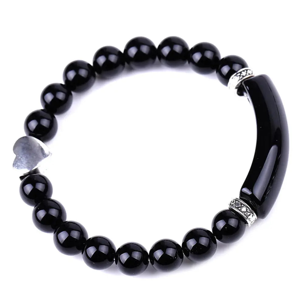 Natural Crystal Beads Unisex Heart Bracelet - BWOOOH - Black Agate - Bracelet