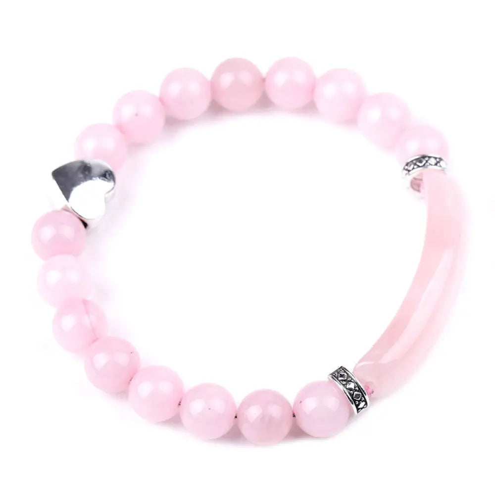Natural Crystal Beads Unisex Heart Bracelet - BWOOOH - Pink Crystal - Bracelet