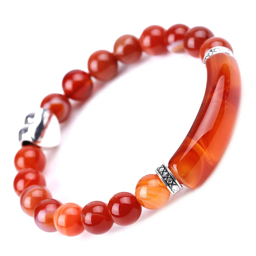 Natural Crystal Beads Unisex Heart Bracelet - BWOOOH - Red Agate - Bracelet