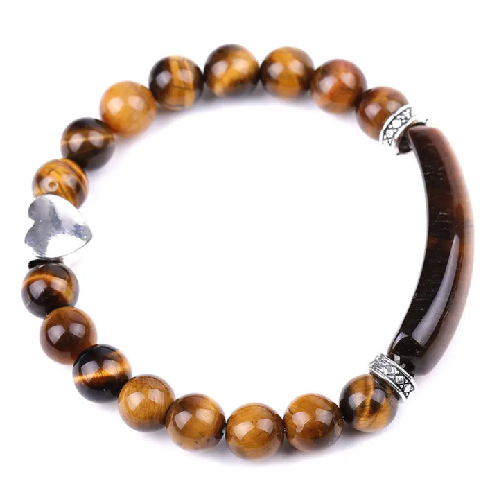 Natural Crystal Beads Unisex Heart Bracelet - BWOOOH - Tiger Eye - Bracelet