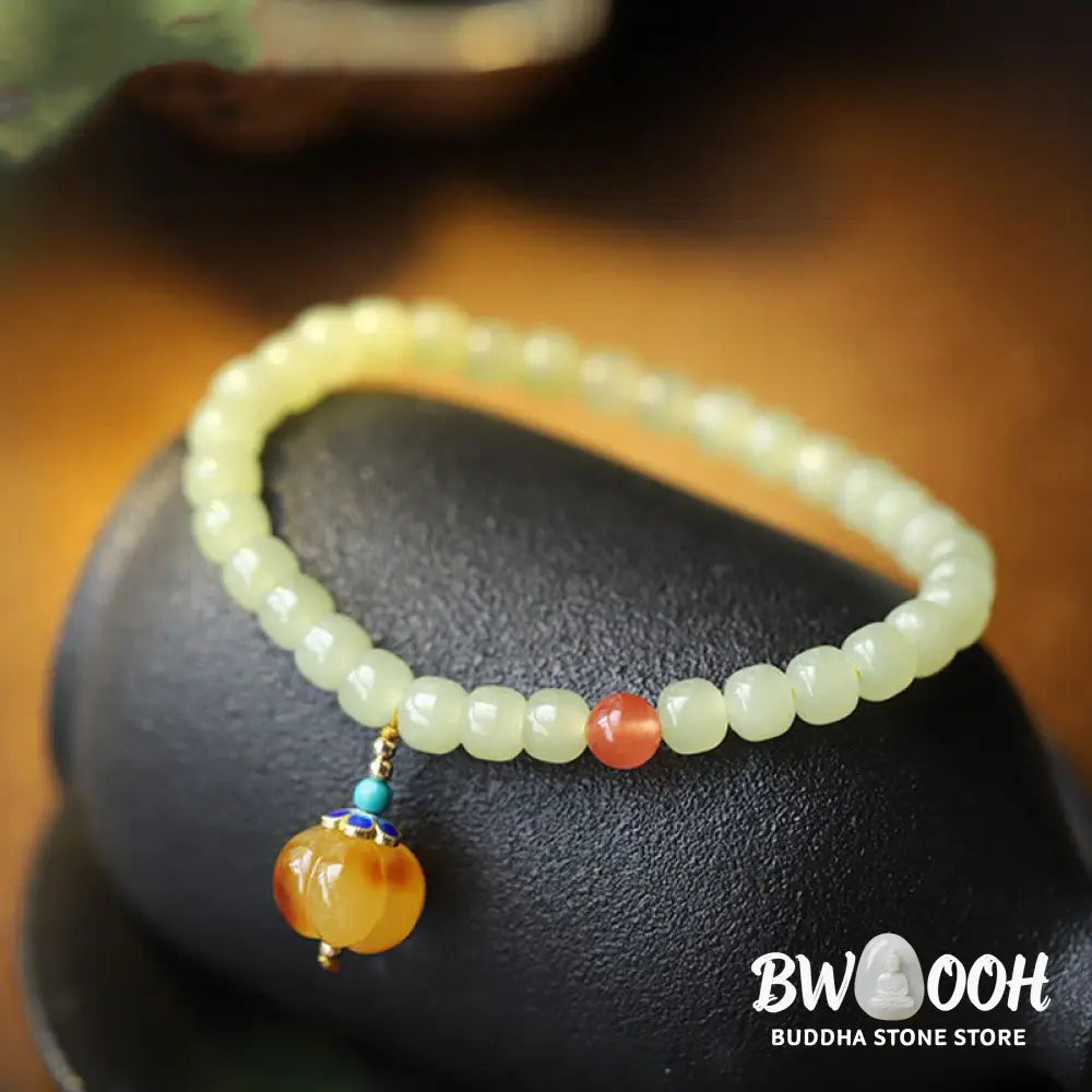 Natural Hetian Jade Pumpkin Amber Red Agate Crystal Prosperity Bracelet - BWOOOH - Hetian Jade&Amber&Red Agate