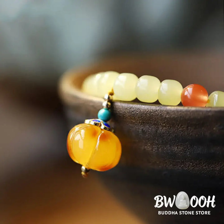 Natural Hetian Jade Pumpkin Amber Red Agate Crystal Prosperity Bracelet - BWOOOH - Hetian Jade&amp;Amber&amp;Red Agate