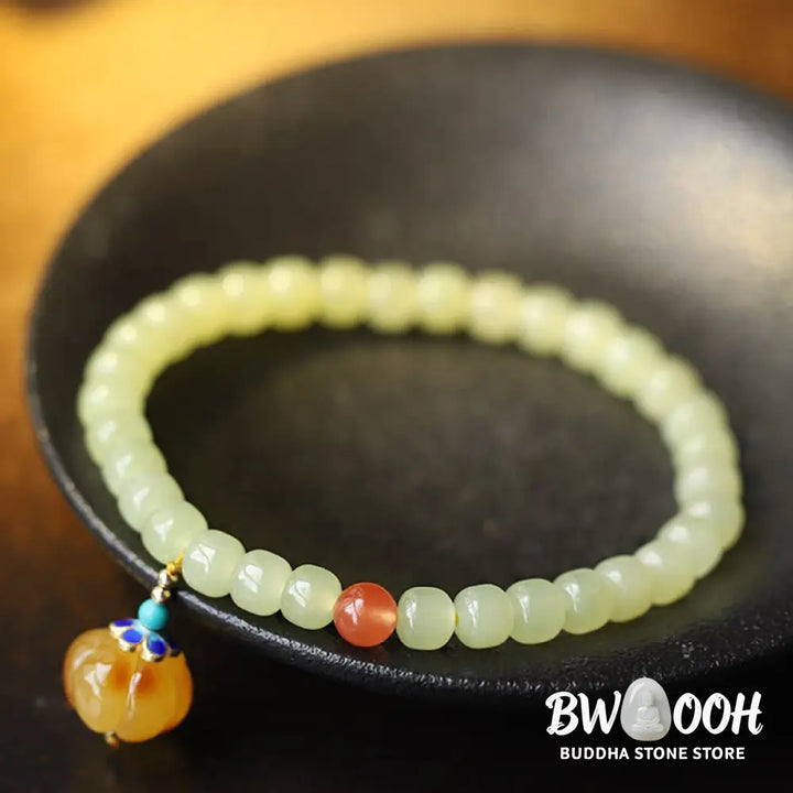 Natural Hetian Jade Pumpkin Amber Red Agate Crystal Prosperity Bracelet - BWOOOH - Hetian Jade&amp;Amber&amp;Red Agate