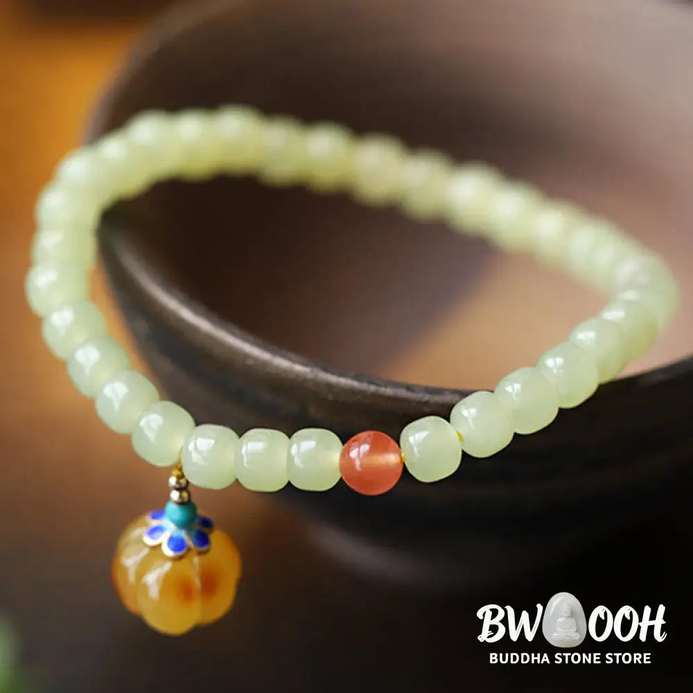 Natural Hetian Jade Pumpkin Amber Red Agate Crystal Prosperity Bracelet - BWOOOH - Hetian Jade&amp;Amber&amp;Red Agate
