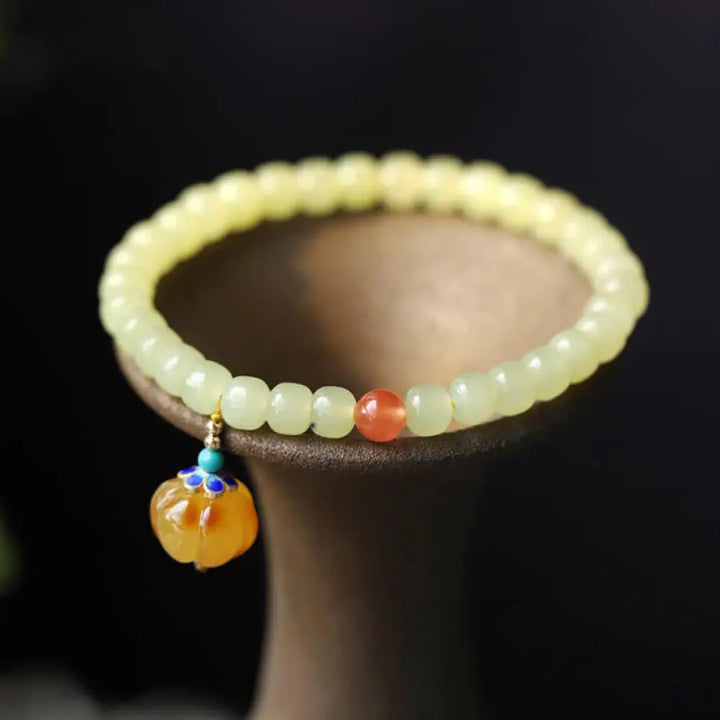 Natural Hetian Jade Pumpkin Amber Red Agate Crystal Prosperity Bracelet - BWOOOH - Hetian Jade&amp;Amber&amp;Red Agate