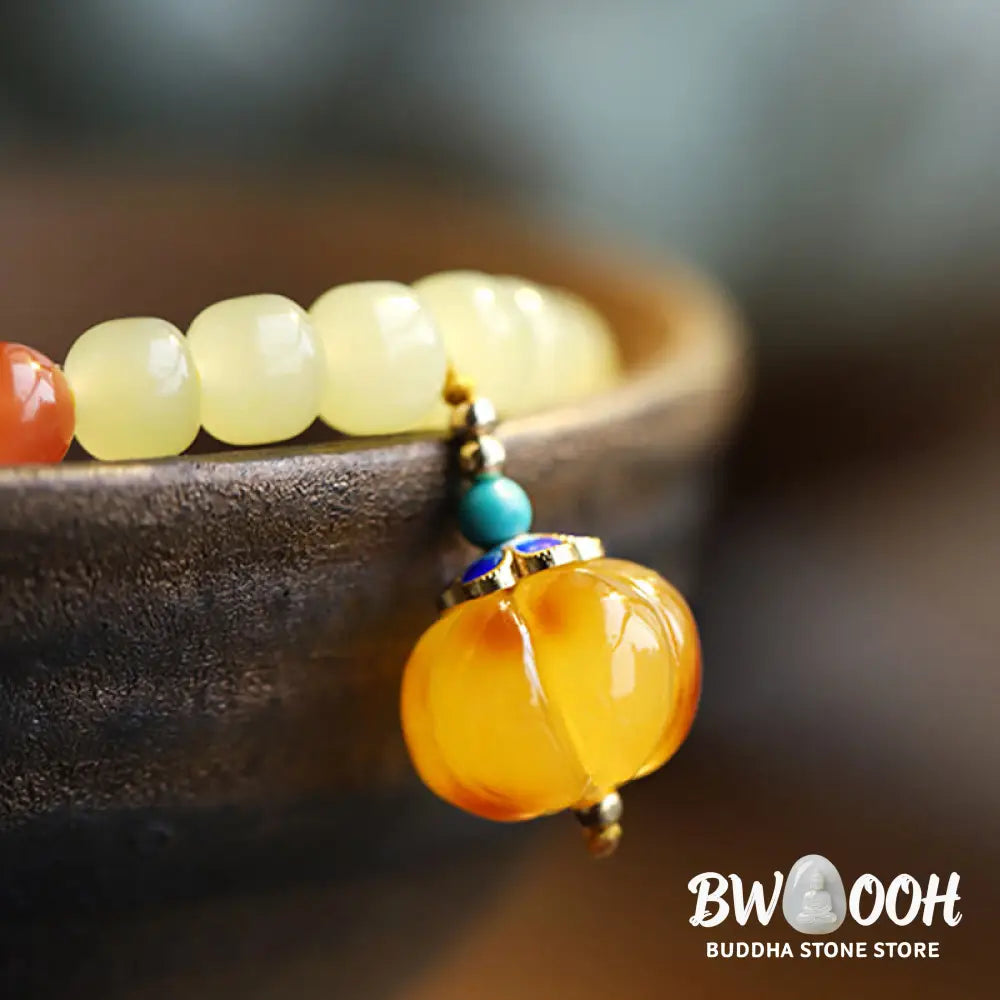 Natural Hetian Jade Pumpkin Amber Red Agate Crystal Prosperity Bracelet - BWOOOH - Hetian Jade&amp;Amber&amp;Red Agate