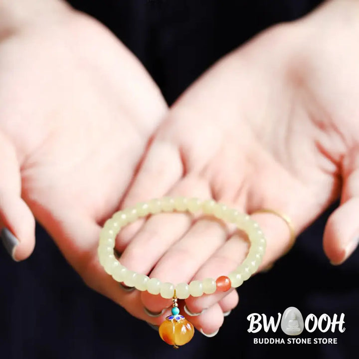 Natural Hetian Jade Pumpkin Amber Red Agate Crystal Prosperity Bracelet - BWOOOH - Hetian Jade&amp;Amber&amp;Red Agate