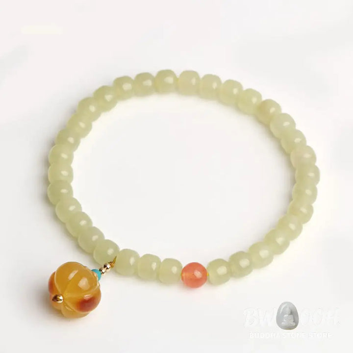 Natural Hetian Jade Pumpkin Amber Red Agate Crystal Prosperity Bracelet - BWOOOH - Hetian Jade&amp;Amber&amp;Red Agate
