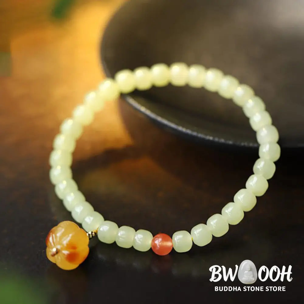 Natural Hetian Jade Pumpkin Amber Red Agate Crystal Prosperity Bracelet - BWOOOH - Hetian Jade&amp;Amber&amp;Red Agate