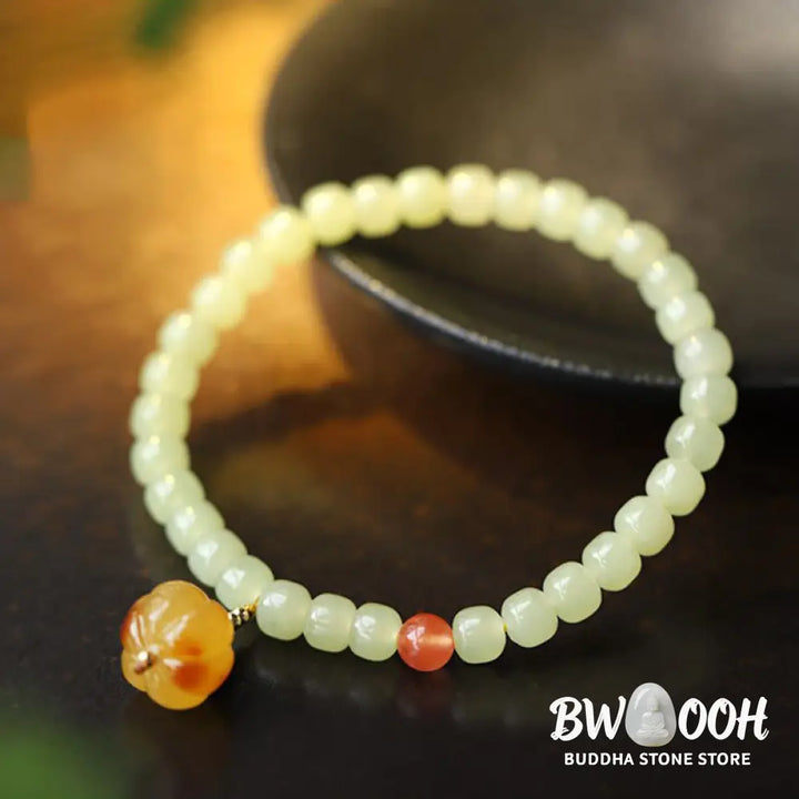 Natural Hetian Jade Pumpkin Amber Red Agate Crystal Prosperity Bracelet - BWOOOH - Hetian Jade&amp;Amber&amp;Red Agate