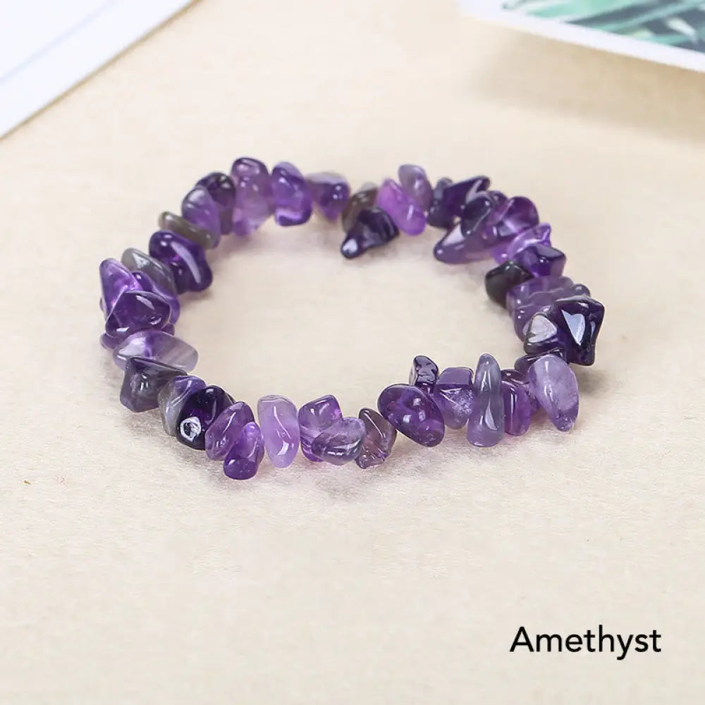 Natural Irregular Shape Crystal Stone Warmth Soothing Bracelet - Amethyst - Bracelet