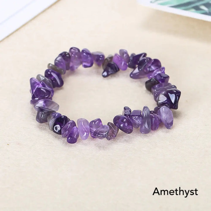 Natural Irregular Shape Crystal Stone Warmth Soothing Bracelet - Amethyst - Bracelet