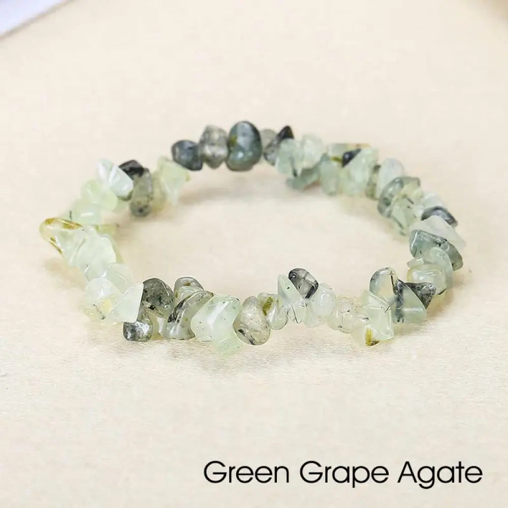 Natural Irregular Shape Crystal Stone Warmth Soothing Bracelet - Green Grape Agate - Bracelet