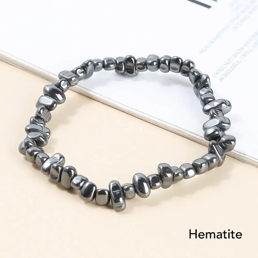 Natural Irregular Shape Crystal Stone Warmth Soothing Bracelet - Hematite - Bracelet